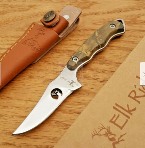 Elk Ridge Hunter Fixed Knife 3.25" Upswept 440 Steel Blade Camo Pakkawood Handle