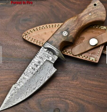 Rare!!! Custom Hand Made Damascus Steel Blade Hunting Knife | Walnut Wood