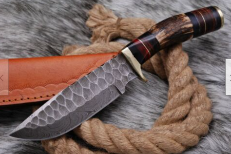 10'inch Custom HAND FORGED DAMASCUS STEEL HUNTING KNIFE STAG Antler HANDLE