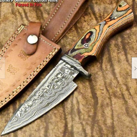 Hand Made Damascus Steel Blade Hunting Knife | Hard Wood